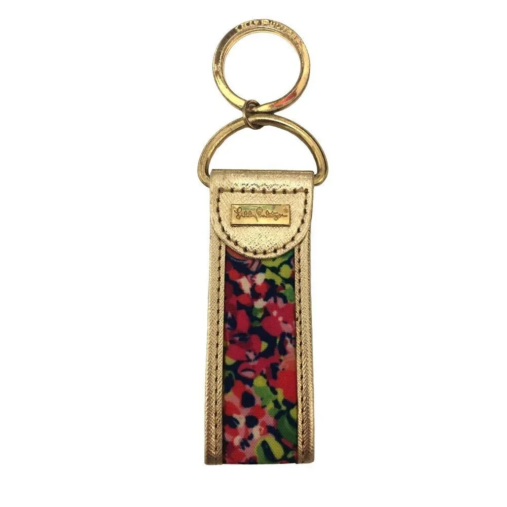 Lilly Pulitzer Wild Confetti Key Fob Ring Gold Pink Multi Color Metallic